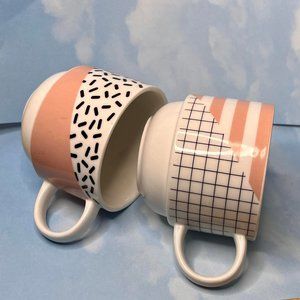 Coco & Lola Retro stackable mugs with pink with black designs (2)